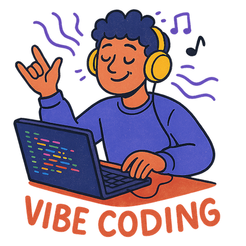 Illustration of someone vibe coding at a computer
